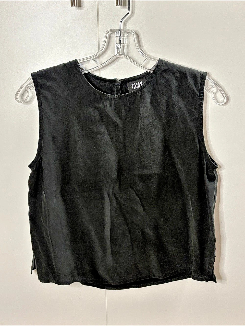 Eileen Fisher 100% Silk Sleeveless Black Blouse Size S
